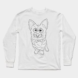 Dashing gentleman corgi dog line art illustration Long Sleeve T-Shirt